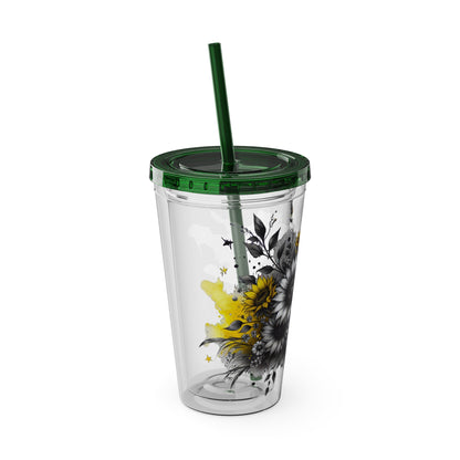 Colorful Floral Sunsplash Tumbler with Straw | 16oz Travel Cup