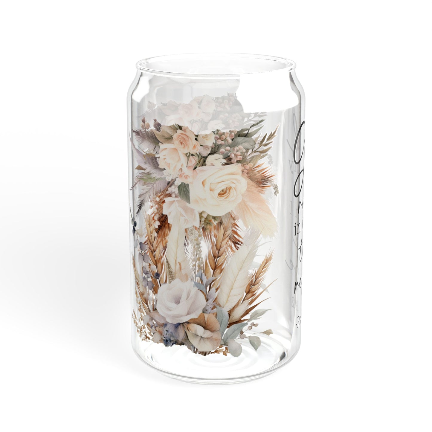Floral Inspirational Sipper Glass 16oz - My God is My Rock Design