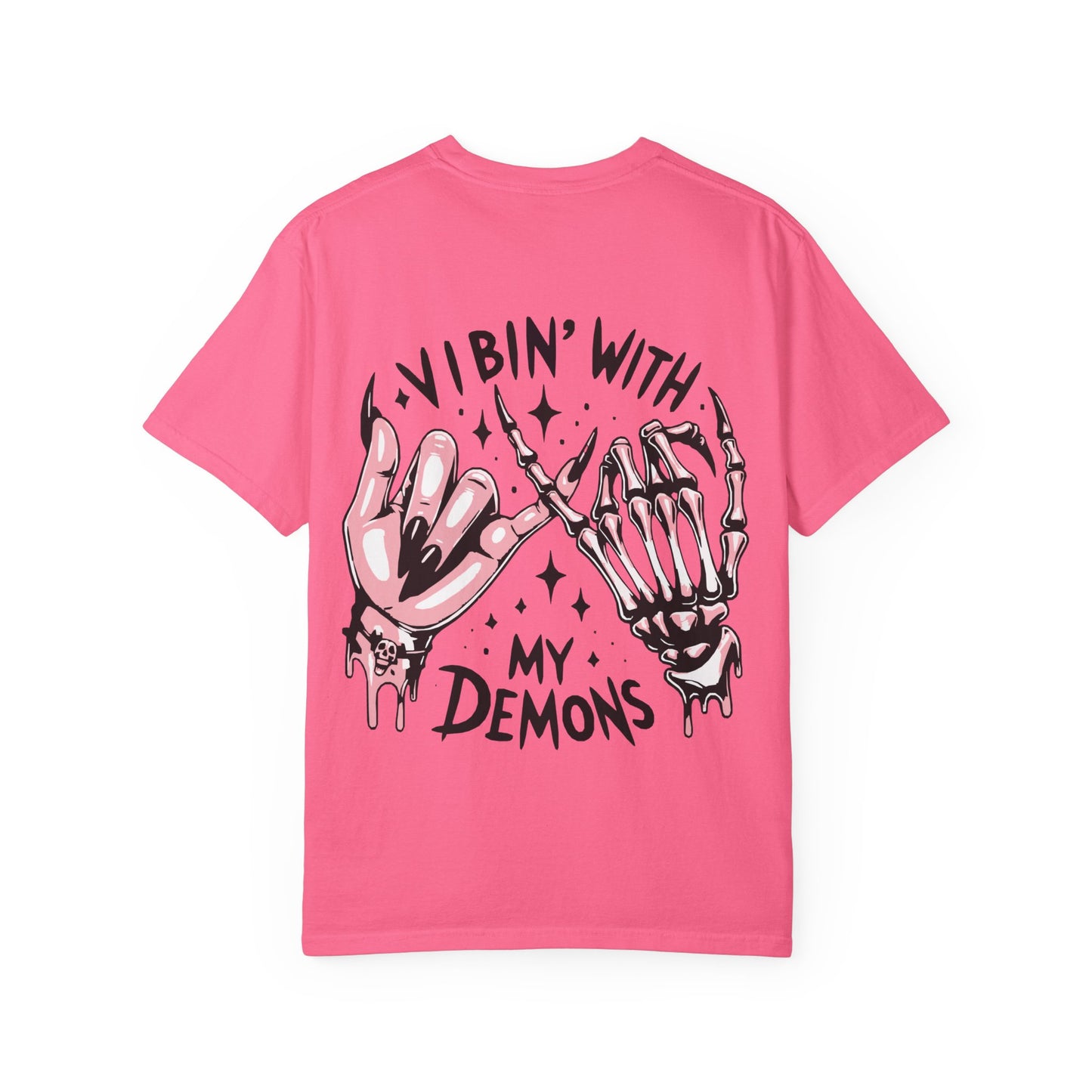 Vibing with My Demons Tee, Unisex Garment-Dyed T-Shirt, Casual Wear, Halloween Style, Gift for Friends, Grunge Fashion