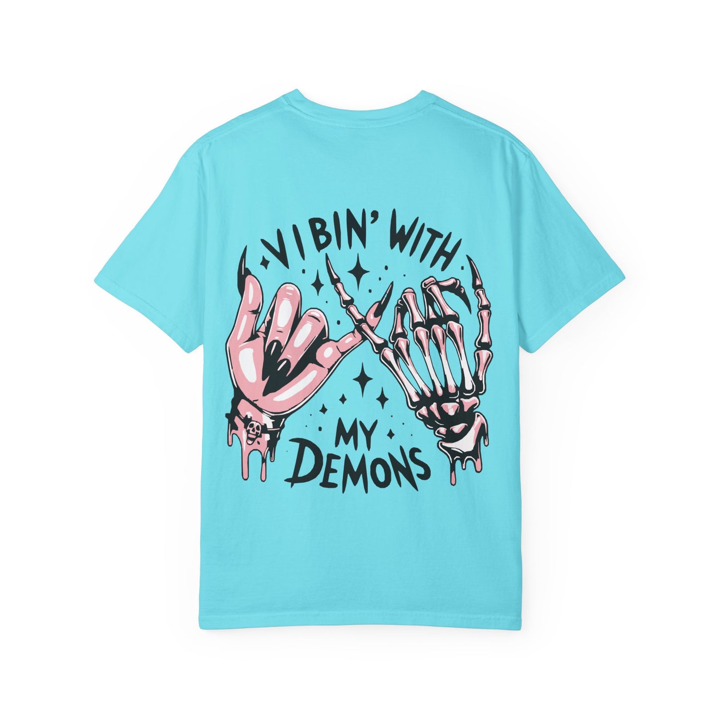 Vibing with My Demons Tee, Unisex Garment-Dyed T-Shirt, Casual Wear, Halloween Style, Gift for Friends, Grunge Fashion