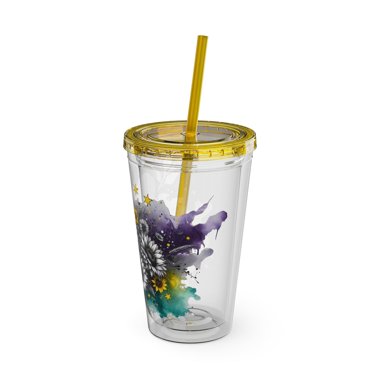 Colorful Floral Sunsplash Tumbler with Straw | 16oz Travel Cup