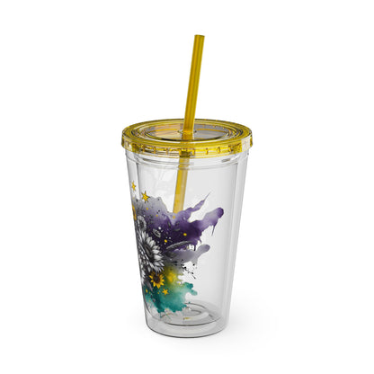 Colorful Floral Sunsplash Tumbler with Straw | 16oz Travel Cup