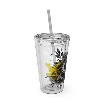 Colorful Floral Sunsplash Tumbler with Straw | 16oz Travel Cup