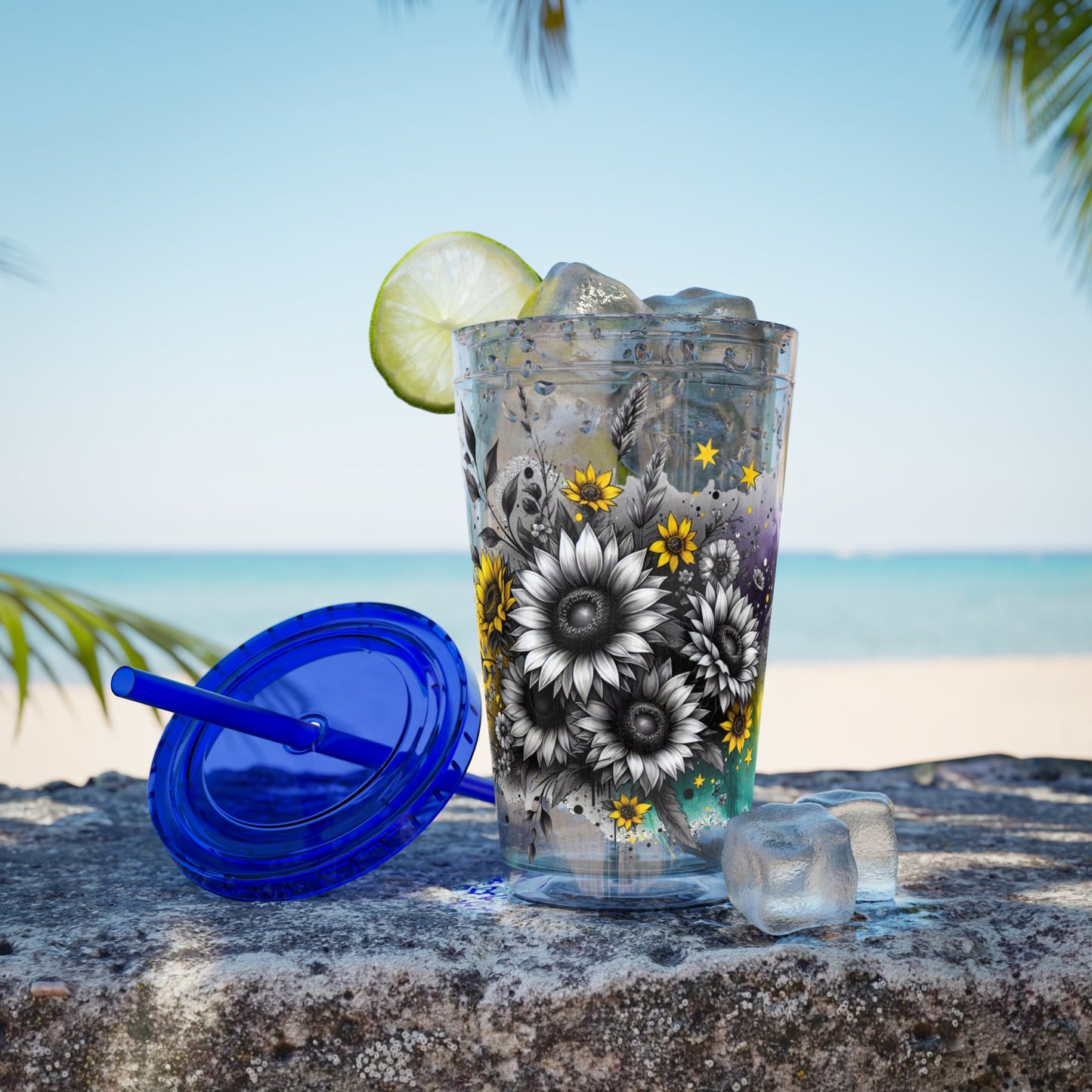 Colorful Floral Sunsplash Tumbler with Straw | 16oz Travel Cup