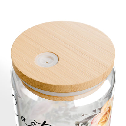 Floral Encouragement Sipper Glass - 16oz with Inspirational Quote