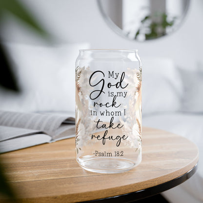 Floral Inspirational Sipper Glass 16oz - My God is My Rock Design