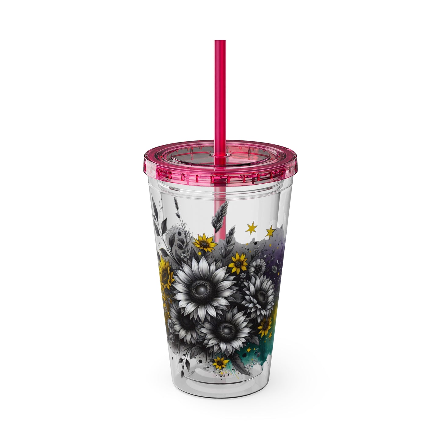 Colorful Floral Sunsplash Tumbler with Straw | 16oz Travel Cup