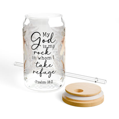 Floral Inspirational Sipper Glass 16oz - My God is My Rock Design