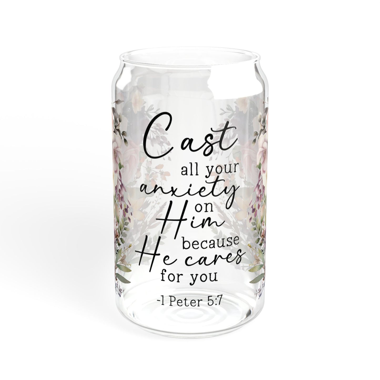 Floral Encouragement Sipper Glass - 16oz with Inspirational Quote