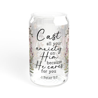 Floral Encouragement Sipper Glass - 16oz with Inspirational Quote