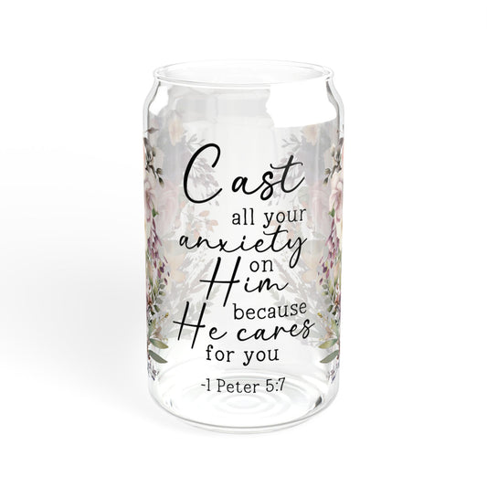 Floral Encouragement Sipper Glass - 16oz with Inspirational Quote