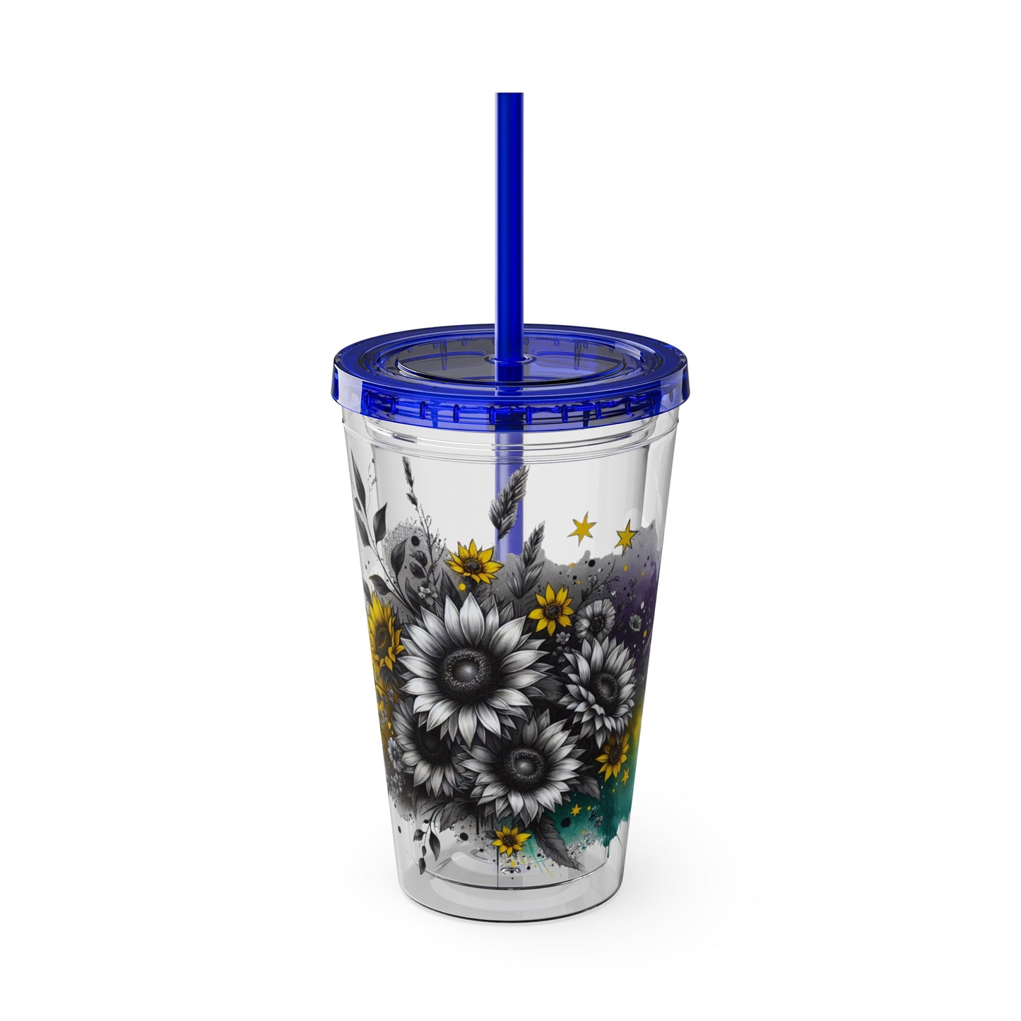 Colorful Floral Sunsplash Tumbler with Straw | 16oz Travel Cup