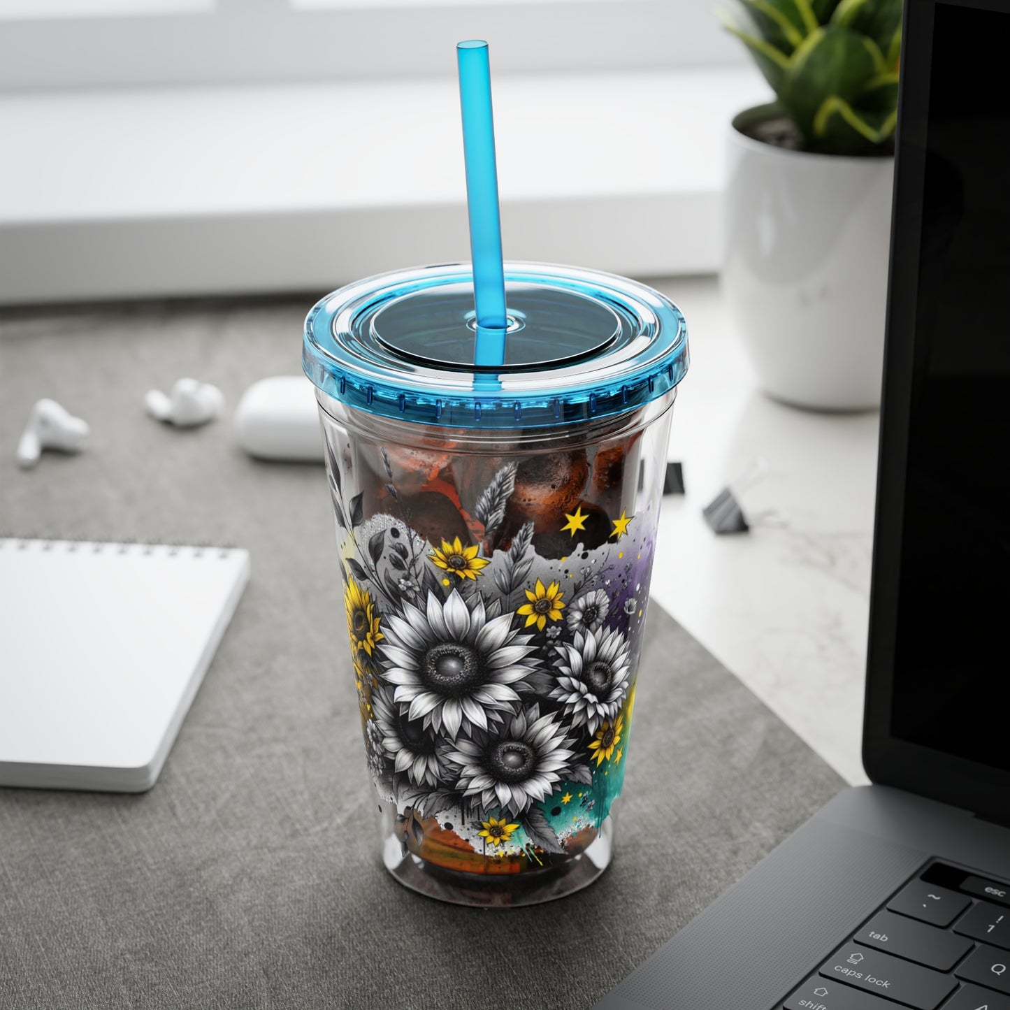 Colorful Floral Sunsplash Tumbler with Straw | 16oz Travel Cup