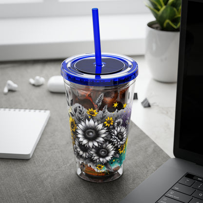 Colorful Floral Sunsplash Tumbler with Straw | 16oz Travel Cup