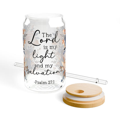 Floral Inspirational Sipper Glass - 16oz with Straw & Lid