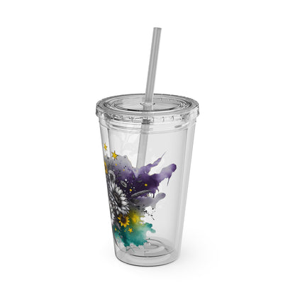 Colorful Floral Sunsplash Tumbler with Straw | 16oz Travel Cup