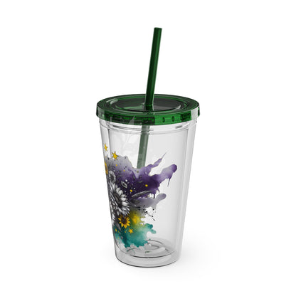 Colorful Floral Sunsplash Tumbler with Straw | 16oz Travel Cup