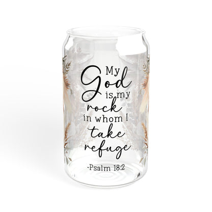 Floral Inspirational Sipper Glass 16oz - My God is My Rock Design