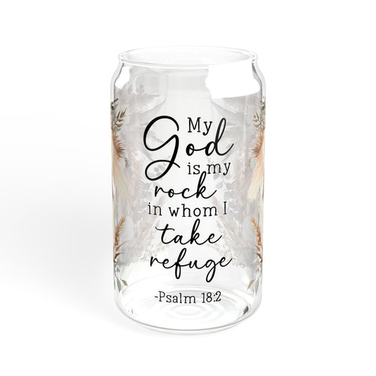 Floral Inspirational Sipper Glass 16oz - My God is My Rock Design