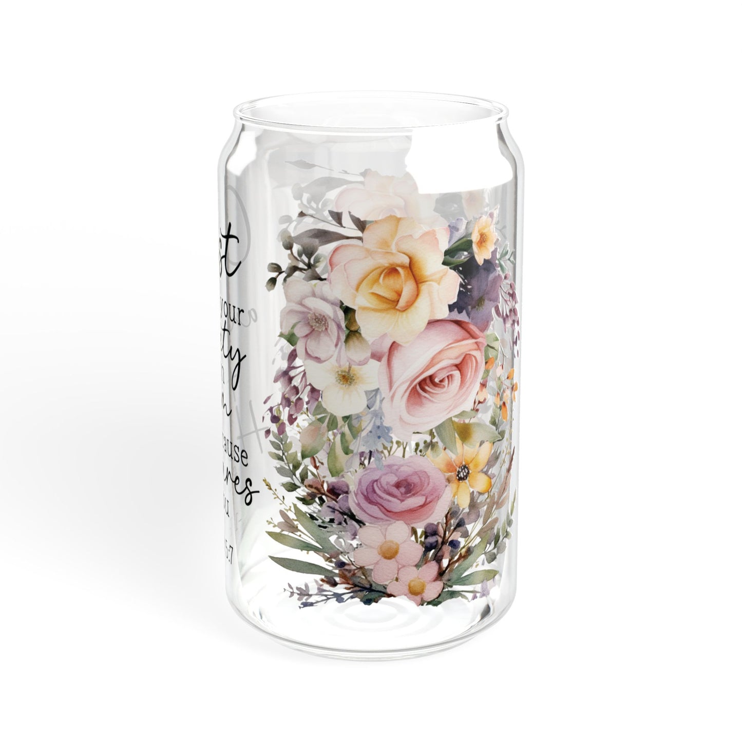 Floral Encouragement Sipper Glass - 16oz with Inspirational Quote