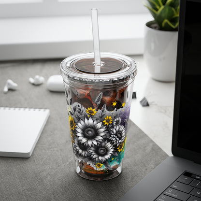 Colorful Floral Sunsplash Tumbler with Straw | 16oz Travel Cup