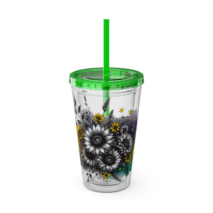 Colorful Floral Sunsplash Tumbler with Straw | 16oz Travel Cup
