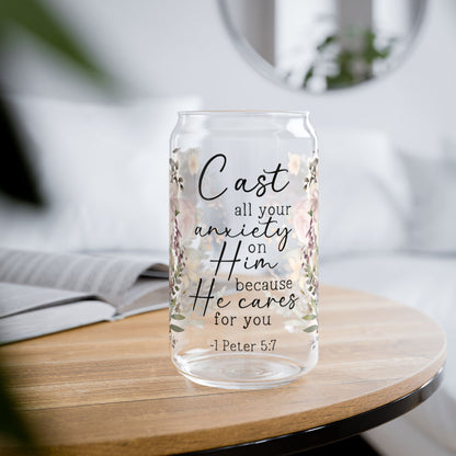 Floral Encouragement Sipper Glass - 16oz with Inspirational Quote