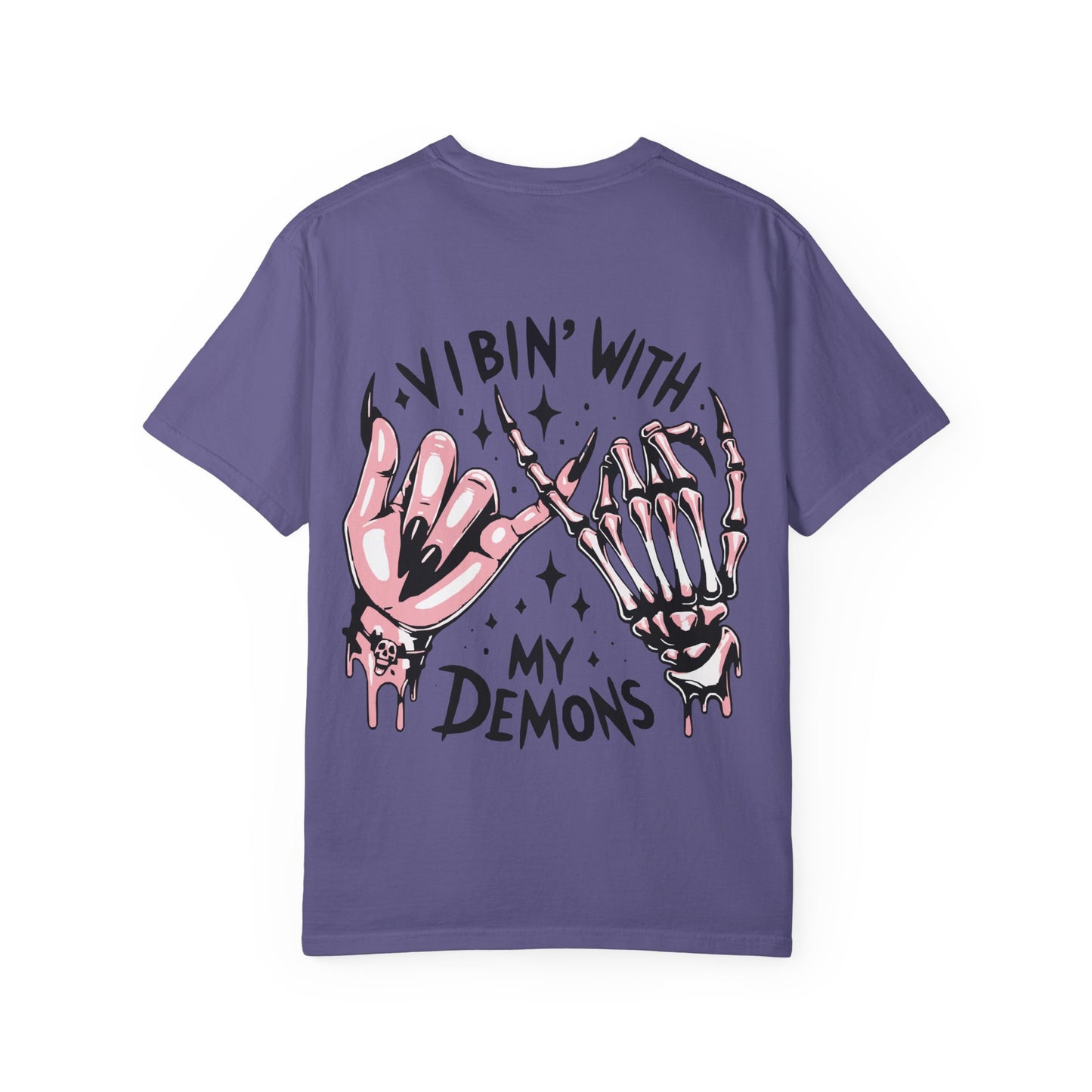 Vibing with My Demons Tee, Unisex Garment-Dyed T-Shirt, Casual Wear, Halloween Style, Gift for Friends, Grunge Fashion