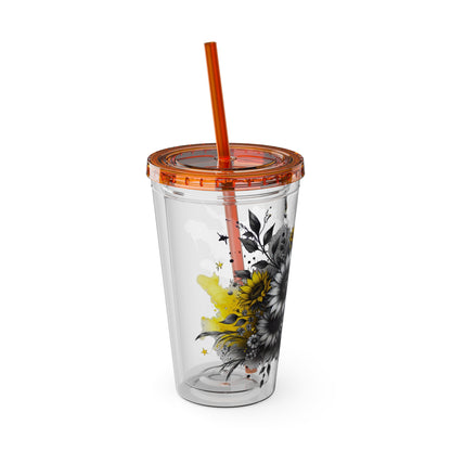 Colorful Floral Sunsplash Tumbler with Straw | 16oz Travel Cup