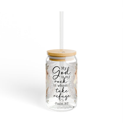 Floral Inspirational Sipper Glass 16oz - My God is My Rock Design