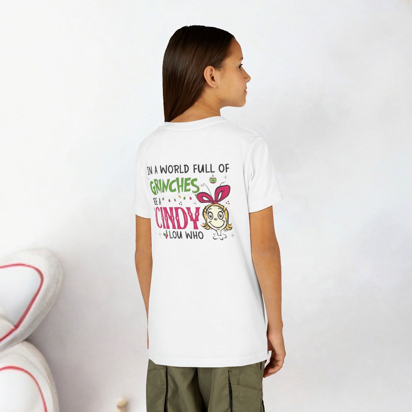 Cindy Lou Who Youth Tee, Christmas Gift, Holiday T-Shirt, Cute Kids Clothes, Grinch Theme Shirt, Festive Apparel