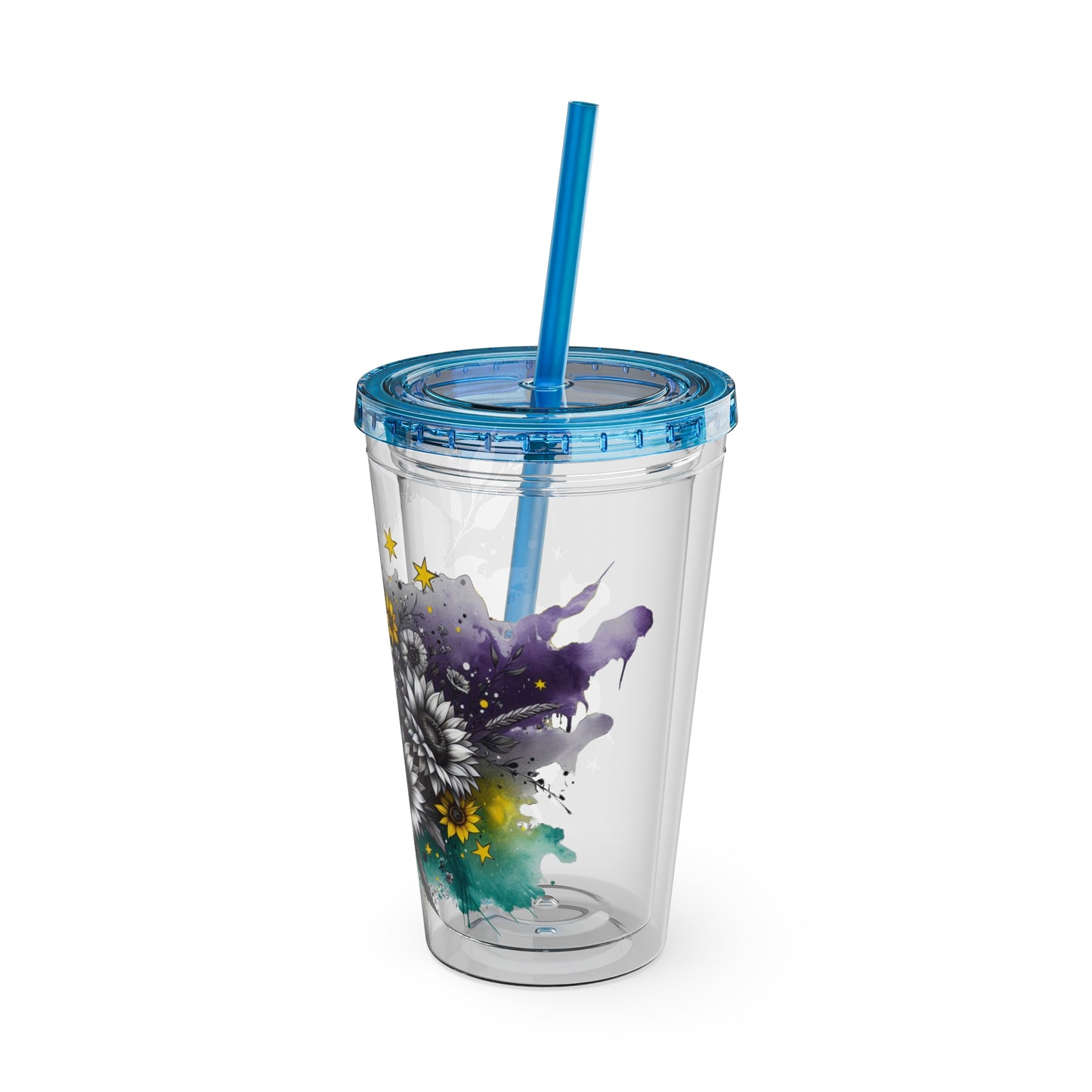 Colorful Floral Sunsplash Tumbler with Straw | 16oz Travel Cup
