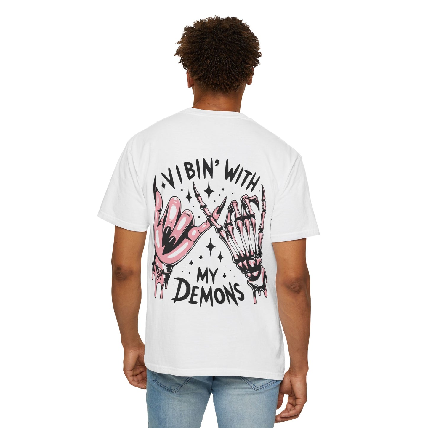 Vibing with My Demons Tee, Unisex Garment-Dyed T-Shirt, Casual Wear, Halloween Style, Gift for Friends, Grunge Fashion