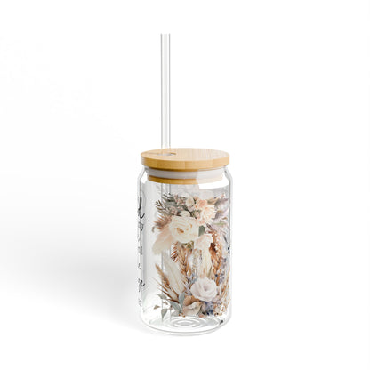 Floral Inspirational Sipper Glass 16oz - My God is My Rock Design