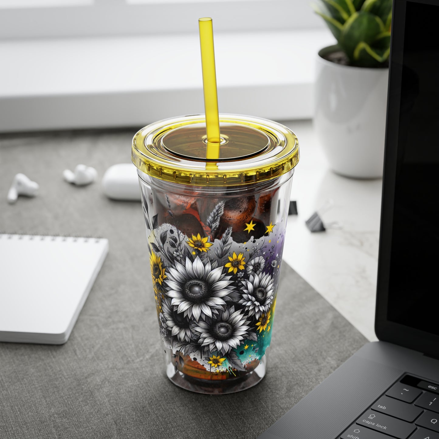 Colorful Floral Sunsplash Tumbler with Straw | 16oz Travel Cup