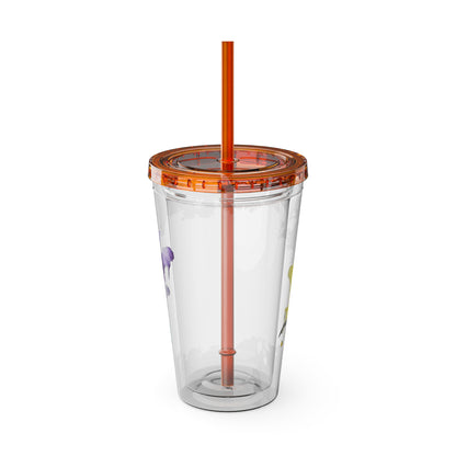 Colorful Floral Sunsplash Tumbler with Straw | 16oz Travel Cup