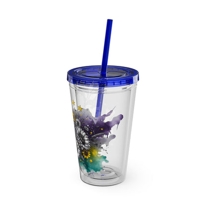 Colorful Floral Sunsplash Tumbler with Straw | 16oz Travel Cup