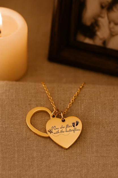 Eternal Flight Heart Pendant Memorial Jewelry, Engraved Keepsake