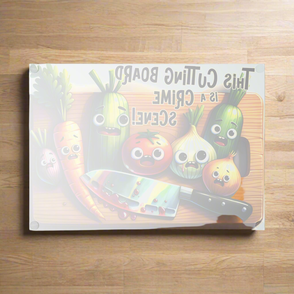 Funny Cutting Board Crime Scene with Cartoon Vegetables
Filename Suggestions: cutting-board-crime-scene-funny-kitchen-gift backside 