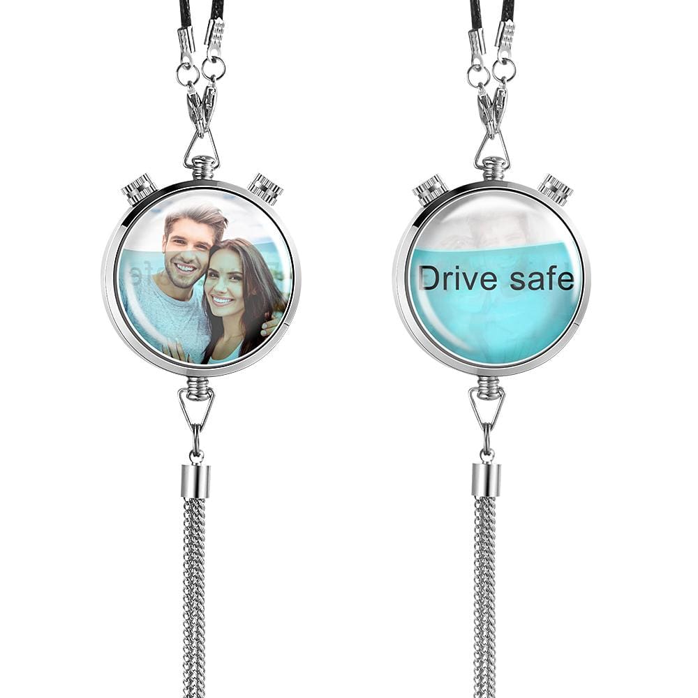 Custom photo car air freshener with photo & 'drive safe' text, crystal pendant gift