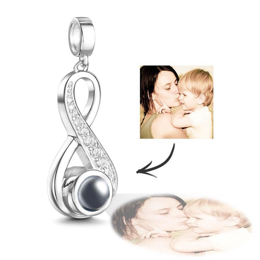 Custom Photo Projection Charm Infinite Love Pendant, displaying a photo.