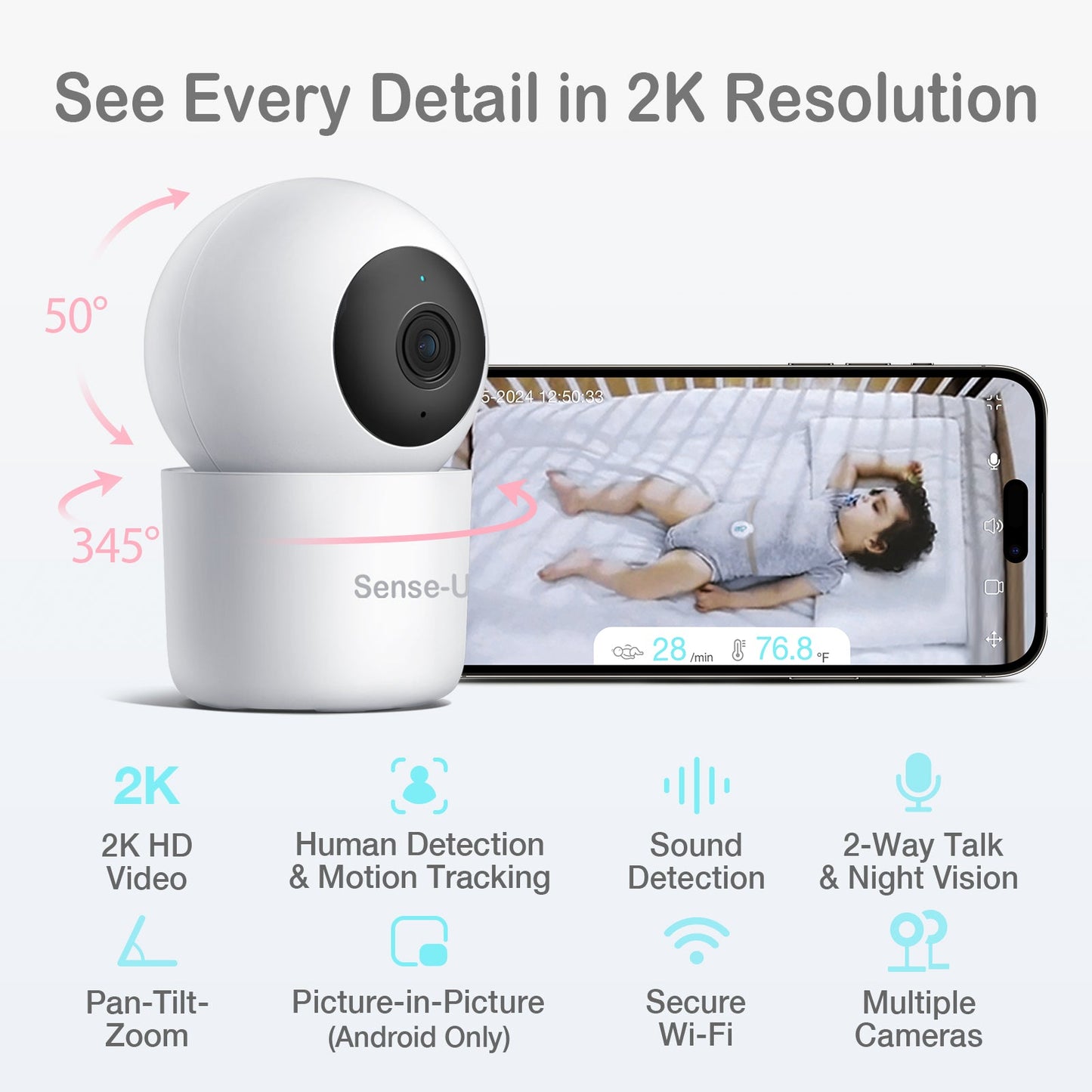 AI 2K PTZ Camera baby monitor