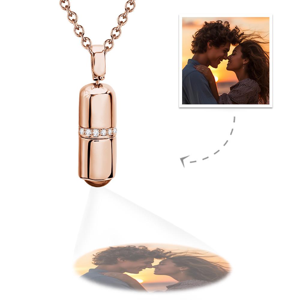 Rose gold Custom Projection Necklace, projecting couple photo, a perfect couple gift for anniversaries.