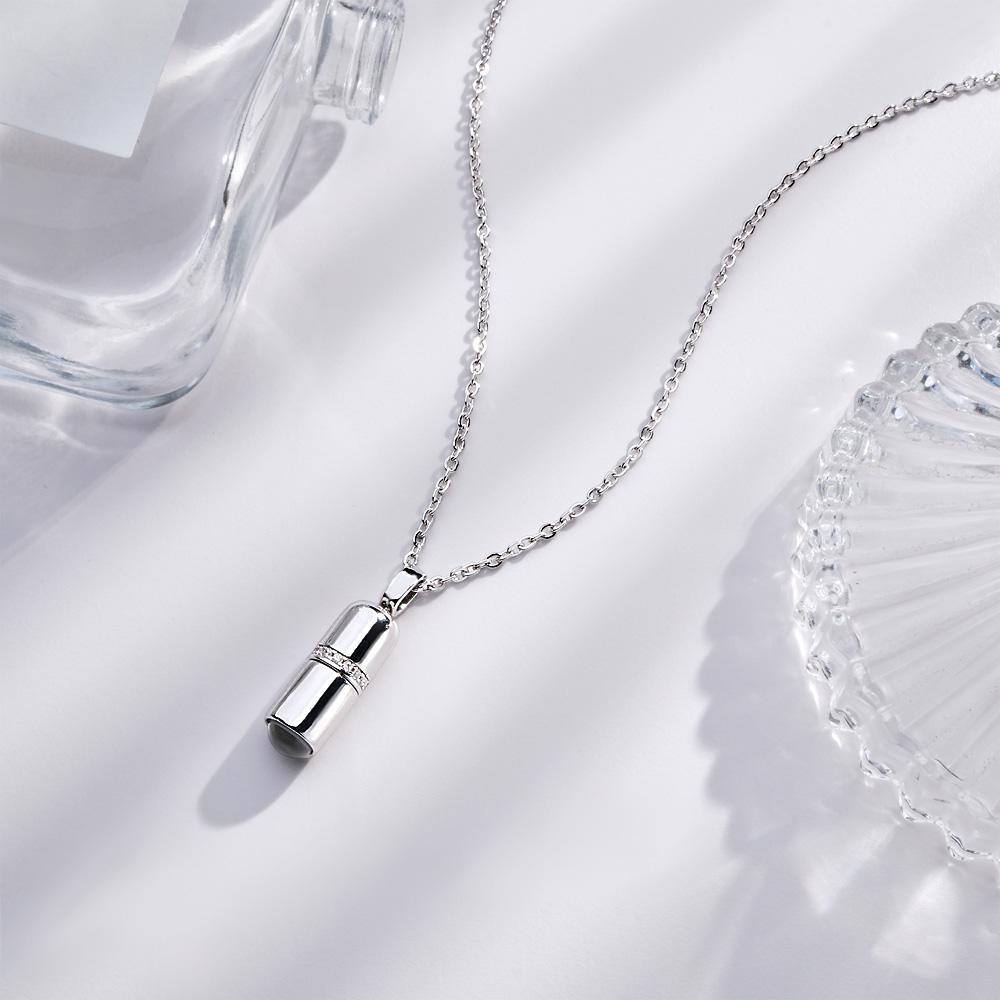 Silver pill pendant projection necklace, a romantic couple gift with a photo inside.
