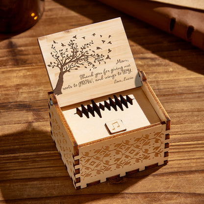 Personalized wooden music box with tree design, custom audio, a unique Mother's Day gift. laser engraved